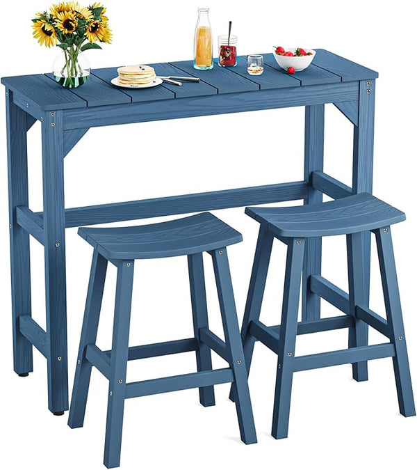 3 Piece Outdoor Bar Set, 42" Rectangular Pub Height High Top Bar Table & 2 Outdoor Bar Stools for Patio, Garden - Photo 1