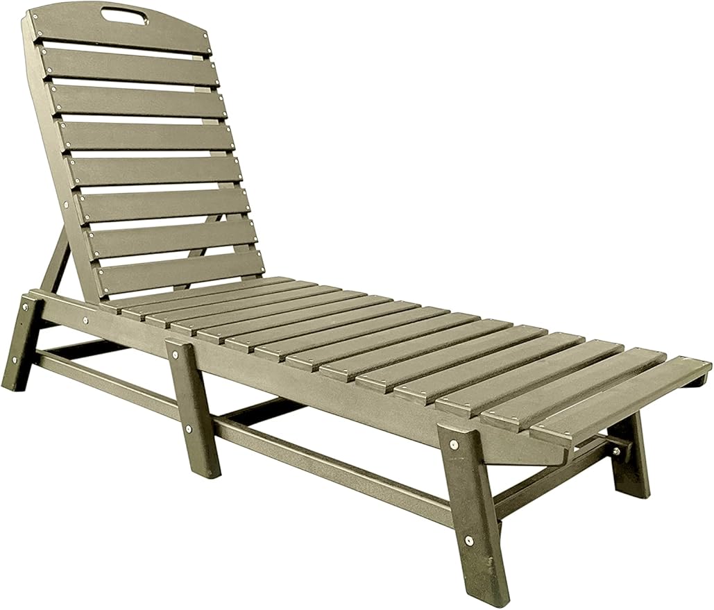 Phat Tommy Outdoor Pool Chaise Lounge, Heavy-Duty Beach Lounger - Folding, HDPE, Recycled Poly Furniture - Reclining Lounge Chair for Patio, Deck, Beach, Cabana, or Poolside, Weatherwood