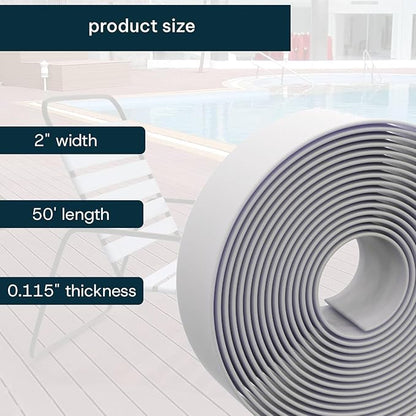 2 Inch Wide, 50ft Long Vinyl Strap - Replacement Straps for Patio Chairs - Vinyl Strapping for Patio Furniture Repair - Durable Seat Repair Kit for Lawn Chairs, Outdoor Furniture (White)