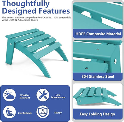 FOOWIN Folding Adirondack Ottoman Set of 4, HDPE All Weather Adirondack Footrests, Ottoman for Adirondack Chair,Patio Footstool for Outside Easy Storage,for Patio, Backyard, Porch, Garden, Lake Blue