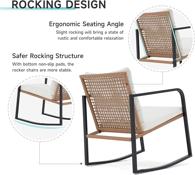 Verano Garden 3 Pieces Rocking Bistro Set, Small Wicker Patio Furniture Set - Photo 3