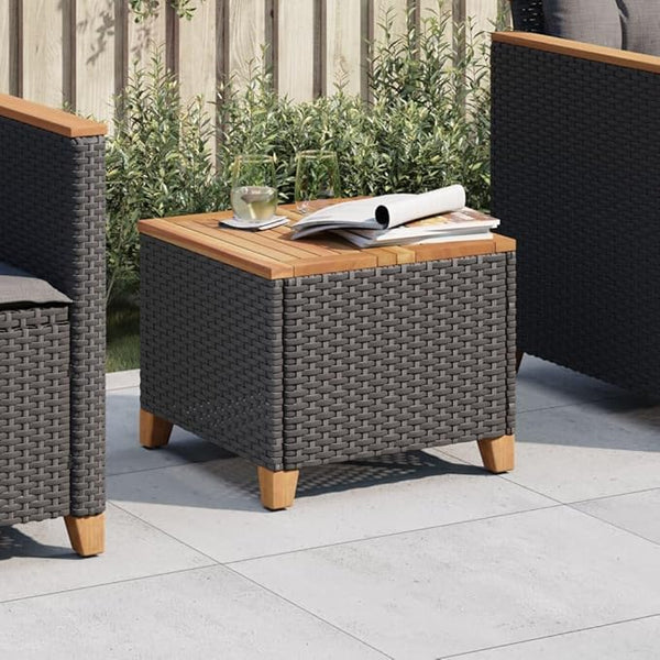 Square Garden Side Table, Compact Patio Coffee Table with Durable Poly Rattan and Acacia Wood Top - Photo 1