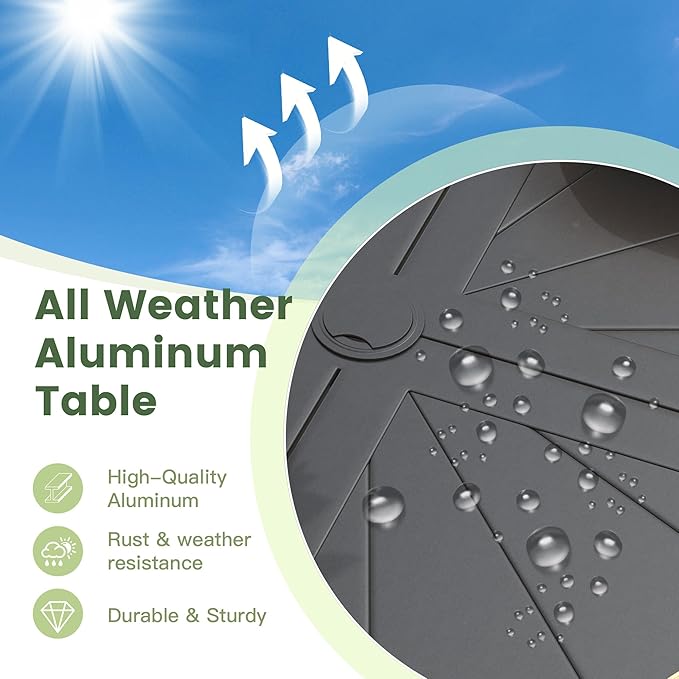 Outdoor Patio Round Dining Table for 4, 40.7" x 40.7" Sleek Aluminum Dining Table with Umbrella Hole for Backyard Garden Lawn Deck, Black