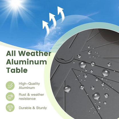 Outdoor Patio Round Dining Table for 4, 40.7" x 40.7" Sleek Aluminum Dining Table with Umbrella Hole for Backyard Garden Lawn Deck, Black