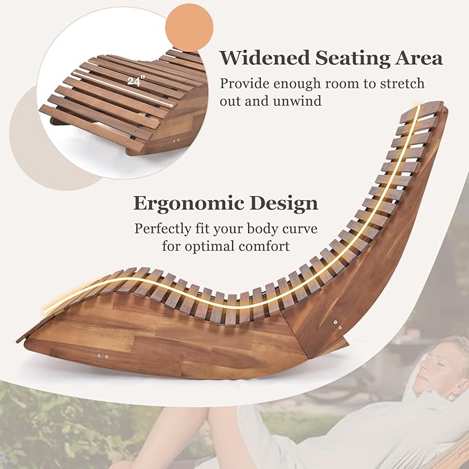 Tangkula Outdoor Acacia Wood Rocking Chair Set of 2, Porch Rocker with Widened Slatted Seat and High Back, Wooden Rocking Patio Chair, Outdoor Rocking Sun Lounger for Backyard, Garden