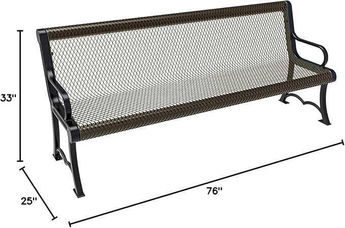 COATEDOUTDOORFURNITURE Heavy-Duty Outdoor Bench Thermoplastic Coated, Expanded Metal, Commercial-Grade Garden Bench, Made in America (Portable with Back, 6 Ft, Textured Gold Vein)