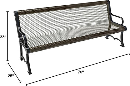 COATEDOUTDOORFURNITURE Heavy-Duty Outdoor Bench Thermoplastic Coated, Expanded Metal, Commercial-Grade Garden Bench, Made in America (Portable with Back, 6 Ft, Textured Gold Vein)