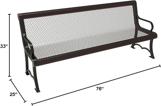 COATEDOUTDOORFURNITURE Coated Outdoor Furniture Heavy-Duty Outdoor Bench Thermoplastic Coated, Expanded Metal, Commercial-Grade Garden Bench, Made in America (Portable with Back, 6 Ft, Brown)