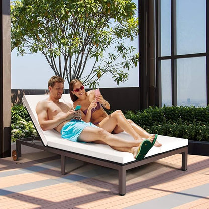 COSTWAY 2-Person Patio Rattan Lounge Chair Chaise Recliner Adjustable Cushion