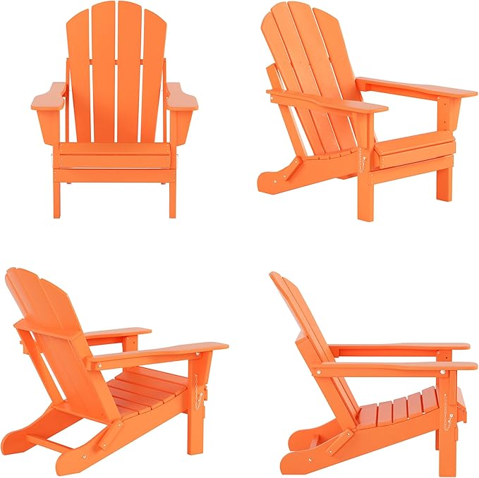 WestinTrends Malibu Outdoor Lounge Chair Set, 4-Pieces Adirondack Chair Set of 2 with Ottoman, All Weather Poly Lumber Patio Lawn Folding Chair for Outside Pool Beach, Orange