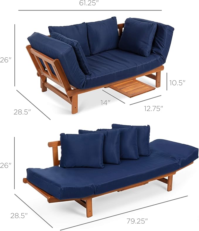 Best Choice Products Outdoor Convertible Acacia Wood Futon Sofa Furniture for Patio, Balcony, Poolside - Photo 2