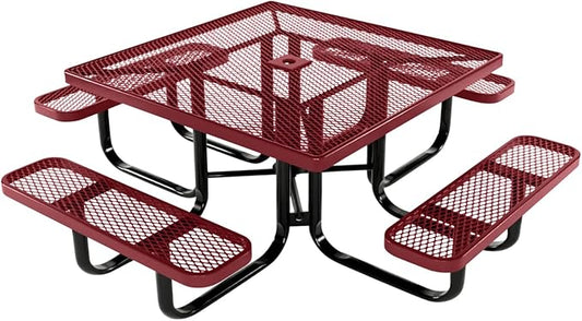 COATEDOUTDOORFURNITURE Heavy-Duty Portable Outdoor Kids Table with Umbrella Hole, Expanded Metal Kids Picnic Table, Commercial-Grade, Made in America (46 in, Square, Childrens, Burgundy)