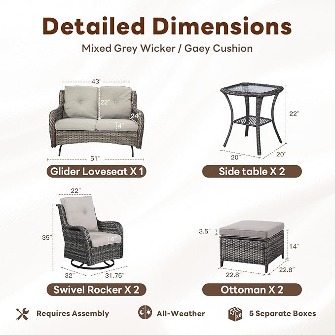 Belord 7 Piece Wicker Patio Furniture Set, Outdoor Swivel Rocker Chairs Set of 2 with Ottomans and Loveseat - Photo 2