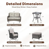 Belord 7 Piece Wicker Patio Furniture Set, Outdoor Swivel Rocker Chairs Set of 2 with Ottomans and Loveseat - Photo 2