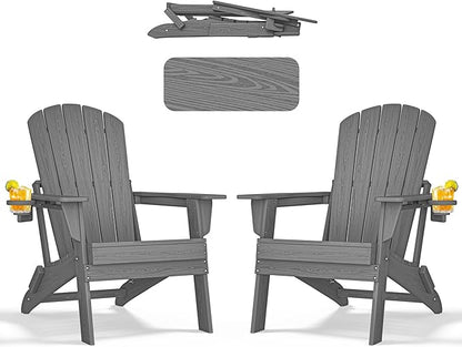nevilywood HDPE Foldable Fire Pit Chairs Set of 2 with Cup Holders, Durable Faux Wood Look, Perfect for Patio, Backyard & Outdoor Gatherings, Grey