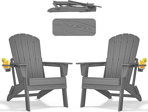 nevilywood HDPE Foldable Fire Pit Chairs Set of 2 with Cup Holders, Durable Faux Wood Look, Perfect for Patio - Photo 1
