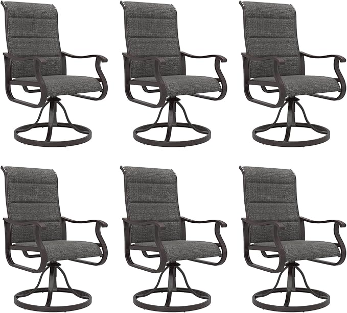Amopatio Padded Swivel Patio Chairs Set of 6, Outdoor Dining Chairs with Ultra Soft Textilene High Back Seat & Metal Rocker Frame, for Backyard Deck Lawn Garden (Dark Grey)