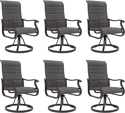 Amopatio Padded Swivel Patio Chairs Set of 6, Outdoor Dining Chairs with Ultra Soft Textilene High Back Seat & Metal Rocker Frame, for Backyard Deck Lawn Garden (Dark Grey)