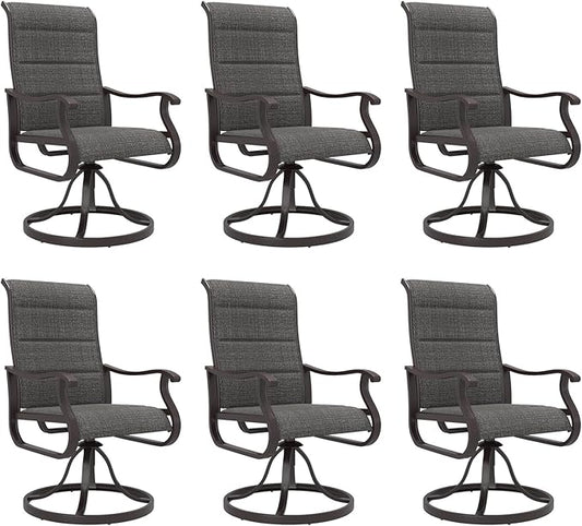 Amopatio Padded Swivel Patio Chairs Set of 6, Outdoor Dining Chairs with Ultra Soft Textilene High Back Seat & Metal Rocker Frame, for Backyard Deck Lawn Garden (Dark Grey)