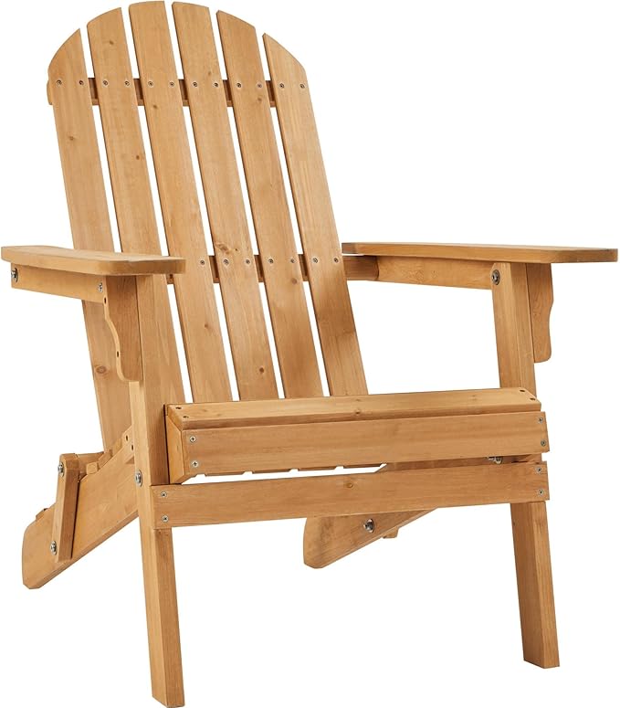 Topeakmart Set of 1 Folding Adirondack Chair Outdoor Weather Resistant Chairs for Patio Deck Garden, Backyard Deck, Fire Pit, Honey Brown