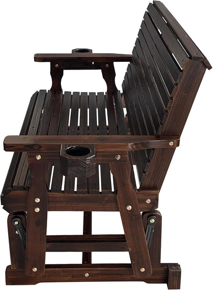 Fortune Candy Patio Glider with Cup Holders, High Roll Back and Deep Contoured Seat,Heavy Duty 800 Lb (Deep Brown, 2-Seater)