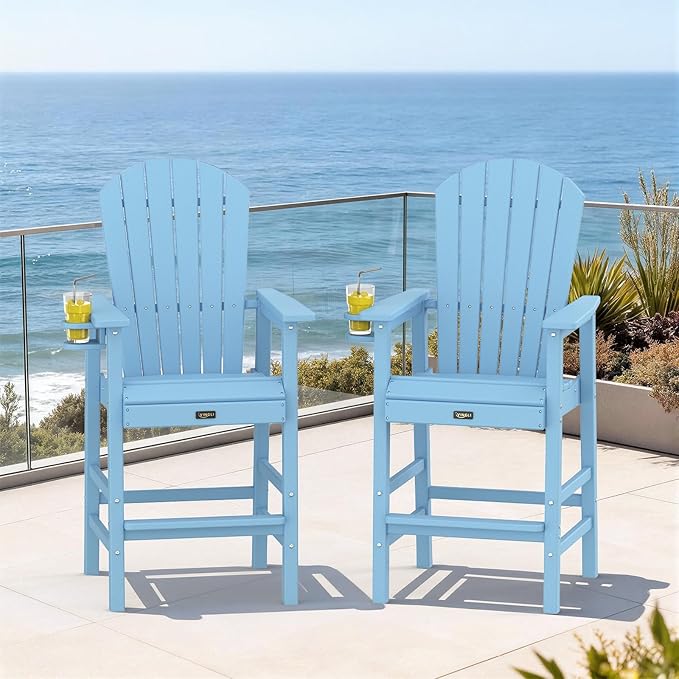 VINGLI Tall Adirondack Chairs Set of 2, All-Weather Plastic Adirondack Chair with Cup Holders - Photo 8