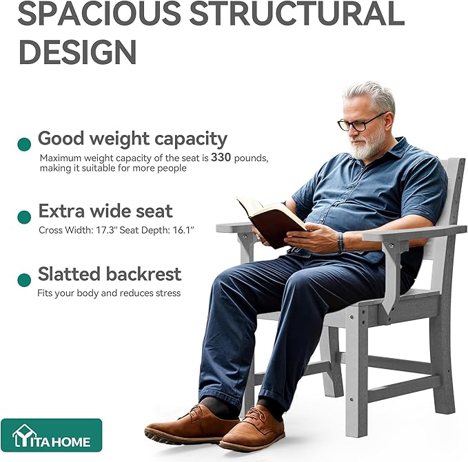YITAHOME HDPE Chairs Set of 2, Sturdy Patio Chair w/Max Bearing 330 LBS, All-Weather Outdoor Patio Chairs for Terrace, Garden, Backyard, Poolside, White