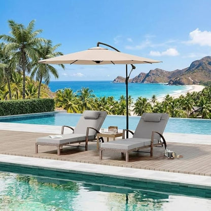 Outdoor Chaise Lounge Set of 2, 5-Position Adjustable PE Wicker Reclining Chairs with Wheels & 3.5" Cushions, 400 lbs Capacity All-Weather Patio Furniture for Poolside, Garden, Beach(Gray)
