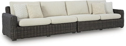 Signature Design by Ashley Kimora Right-Arm Facing Contemporary 4-Piece Outdoor Sectional with Cushion and 6 Throw Pillows, White