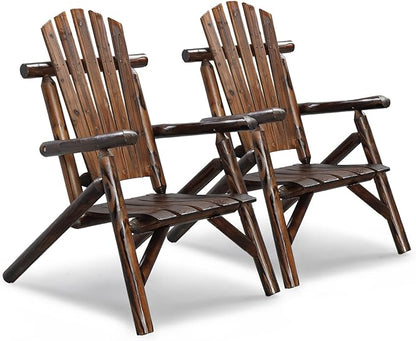 VINGLI Adirondack Chairs Set of 2, Solid Wood Adirondack Chair Fire Pit Chairs, Heavy Duty Backyard Seating Armchair Deck Garden Lawn (Carbonized, 2 PCS)