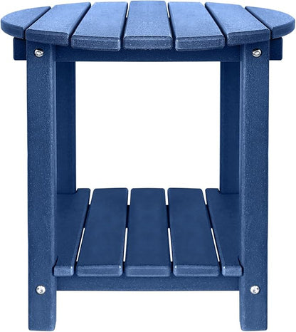 Adirondack Round Outdoor Side Table 2-Tier Storage Patio Side Table, HDPE End Tables for Backyard Pool Porch Garden Lawn (Blue)