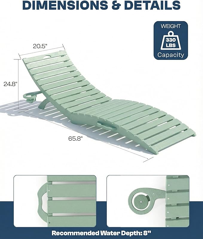 in-Pool Lounge Chairs Set of 2, Folding HDPE Pool Chairs Anti-Floating No Sandbags with Cup Holder & Handles - Photo 3