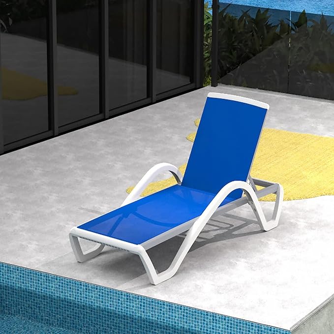 Domi Outdoor Lounge Chair, Aluminum Patio Chaise Lounge with 5 Position Adjustable Backrest and Wheels, All Weather Reclining Chair with Armrest for Patio, Yard,Balcony,Poolside (Blue)