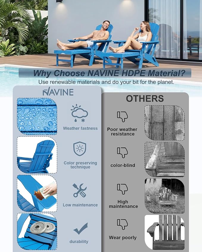 Adjustable Adirondack Chair with Retractable Ottoman Set of 6, HDPE Folding Adirondack Chair with Cup Holder, All Weather Fire Pit Chair for Outdoor.