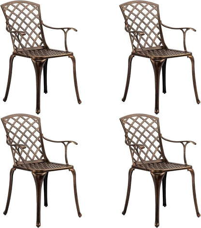 VINGLI Outdoor Dining Chairs Set of 4 Aluminum Patio Chairs, Cast Aluminum Patio Furniture Aluminum Outdoor Chairs for Backyard, Poolside, Balcony Bronze (4, Grid Back Without Cushion)