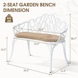 Outdoor Bench with Cushion, Cast Aluminum Double Seating with Backrest and Armrests, Mental Outdoor Furniture for Patio - Photo 2