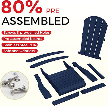 Costaelm Outdoor Adirondack Chair, All Weather Resistant Classic Balcony Chair and Fire Pit Chairs, Adirondack Plastic Outdoor Porch Furniture Rocking Chair High Back HDPE Poly Lumber, Navy Blue
