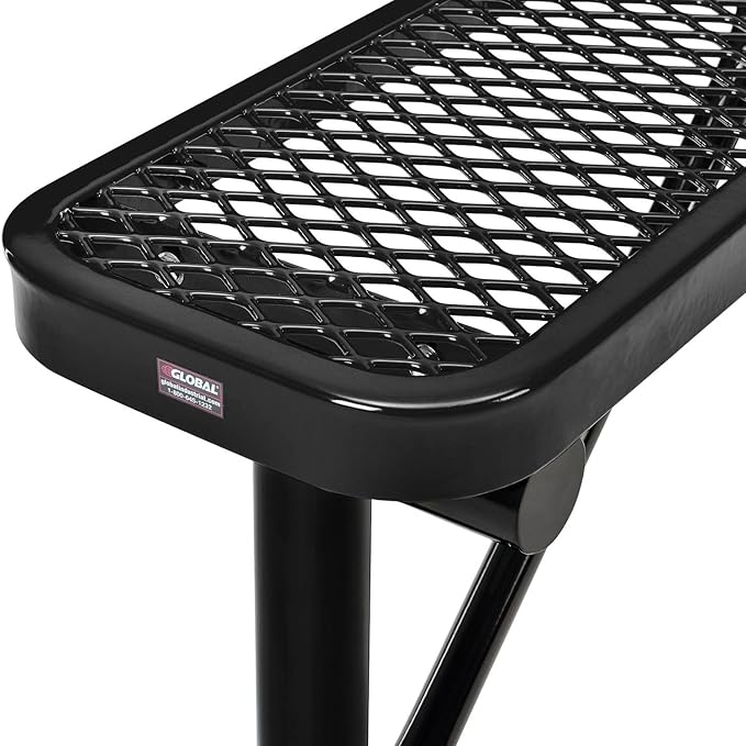 Global Industrial 4'L Heavy Duty Expanded Metal Mesh Flat Bench with Steel Frame, Portable Outdoor Bench, 1000 lbs Capacity, Black, 48" L x 14-1/2"W x 18" H