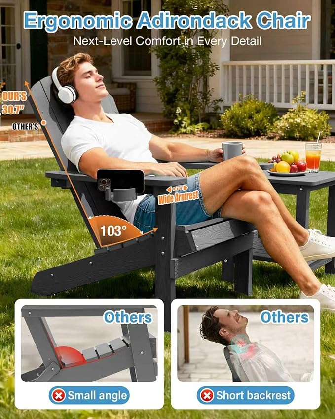 YEFU Adirondack Chairs Set of 4: Outdoor Chair HIPS Plastic Adirondack Chairs - Patio Chairs with Wood Texture - Lawn - Photo 5