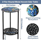 2-Tier Metal Round Side Table Black Accent Coffee Tables Small Space Corner Plant Stand Shelf for Indoor Outdoor Use - Photo 3