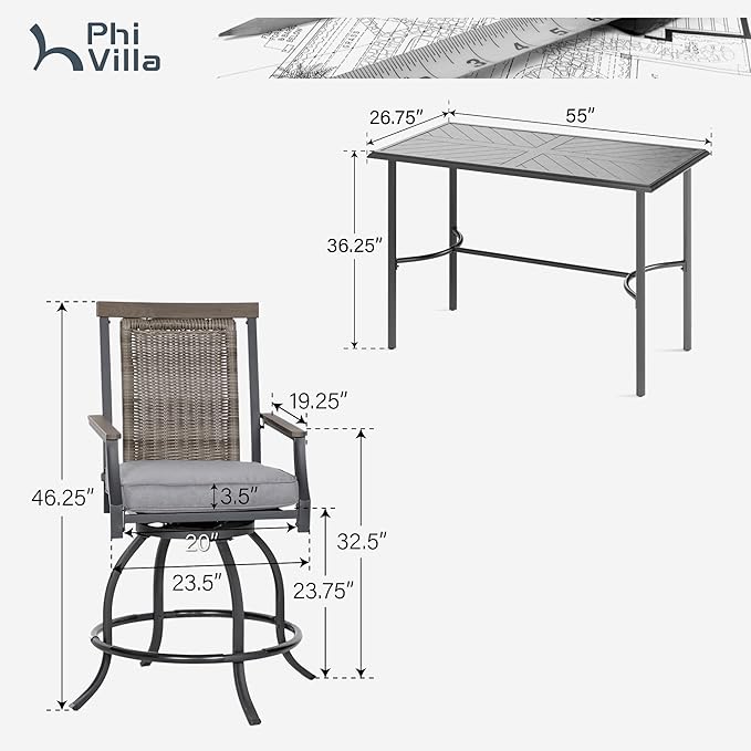 PHI VILLA 5 PCS Outdoor Counter Height Table and Chairs - Photo 7