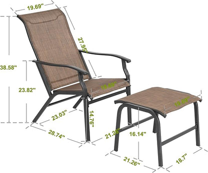 NUU GARDEN Outdoor Patio Chaise Lounges Chair, Recliner Chairs with Ottoman, All-Weather Textilene Chaise Lounge with Metal Frame, Outdoor Lounge Chairs for Patio, Backyard, Deck, Brown