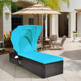 COSTWAY Patio Rattan Lounge Chair Chaise Cushioned Top Canopy Adjustable Turquoise - Photo 4