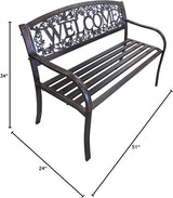 Leigh Country Metal Outdoor Bench, Welcome Design, Decorative Patio Seating for Porch/Deck - Photo 3
