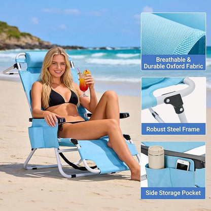 DoCred Heavy Duty Tanning Chair with Face Hole, Adjustable 5-Position Folding Chaise Lounge Chairs for Outside, Portable Lay Flat Beach Lounge Chair for Outdoor Sunbathing Beach Pool Lawn Camping