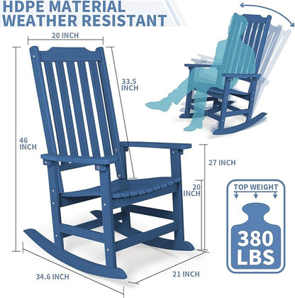 Outdoor Rocking Chairs Set of 4, Oversized All Weather High Back Porch Rocker, Patio Rockers for Outside