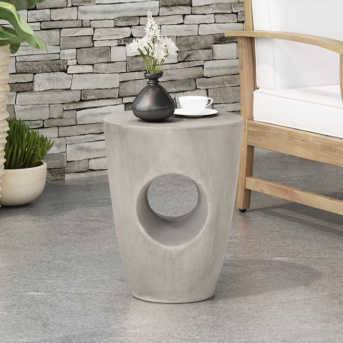 Christopher Knight Home Randall Outdoor Contemporary Lightweight Accent Side Table, Concrete Finish - Photo 2