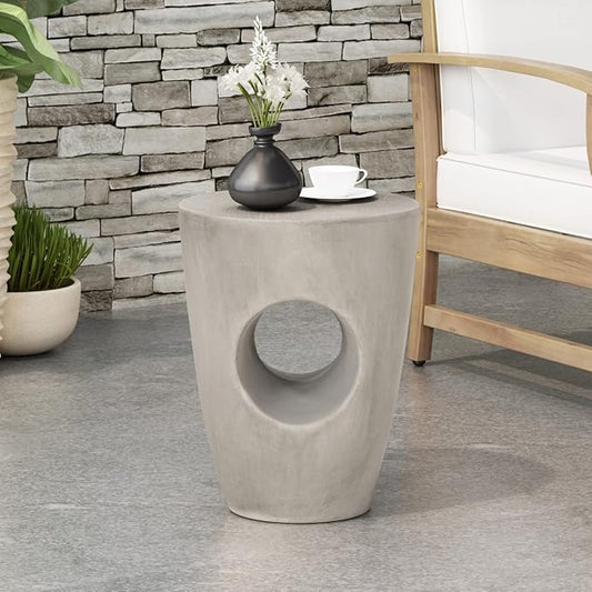 Christopher Knight Home Randall Outdoor Contemporary Lightweight Accent Side Table, Concrete Finish