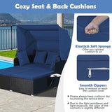 LDAILY Moccha Outdoor Daybed with Retractable Canopy, Wicker Cabana with 2 Side Tables & Soft Cushions - Photo 5