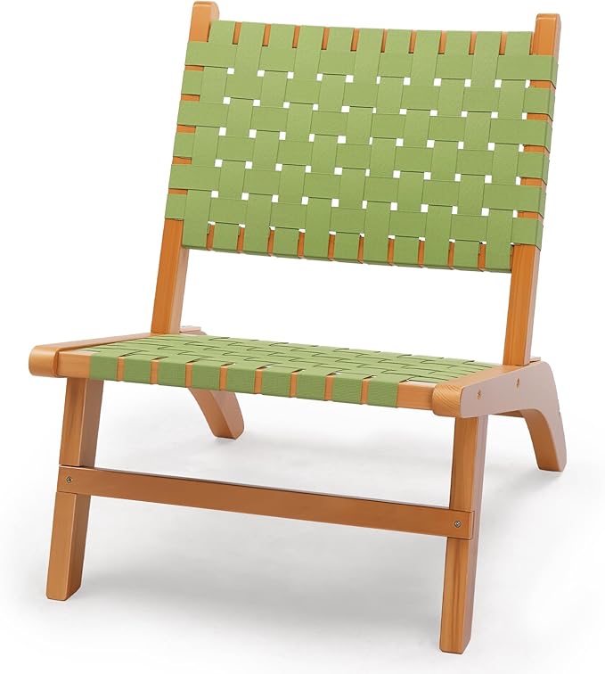 VINGLI Wooden Outdoor Chair, All-Weather Patio Seat with PE Woven Fabric, Adirondack Chair for Lawn, Balcony, Deck (1, Green and Brown)